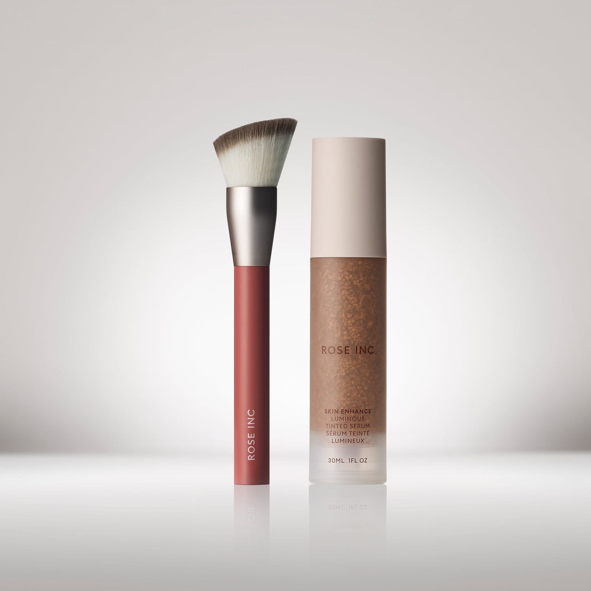 The best-selling Rose Inc Skin Enhance Tinted Serum paired with the Number 3 Foundation Brush for a great value. Choose your own shade online only at Rose Inc. 