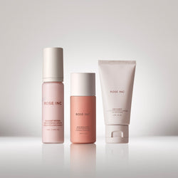 Rose Inc online only exclusive skincare travel set featuring the travel size versions of the Skin Clarity Cleanser, Radiant Reveal Brightening Serum and the Clarifying Toner